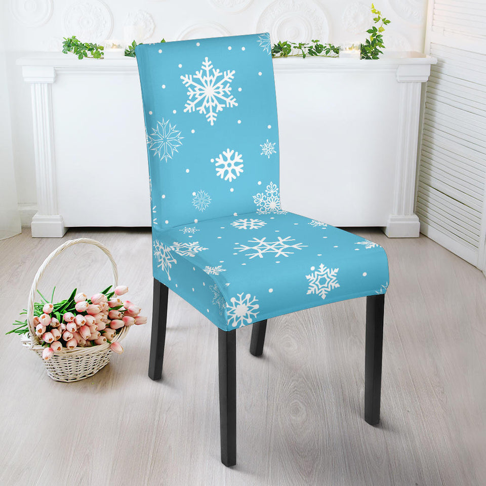 Snowflake Pattern Blue Background Dining Chair Slipcover