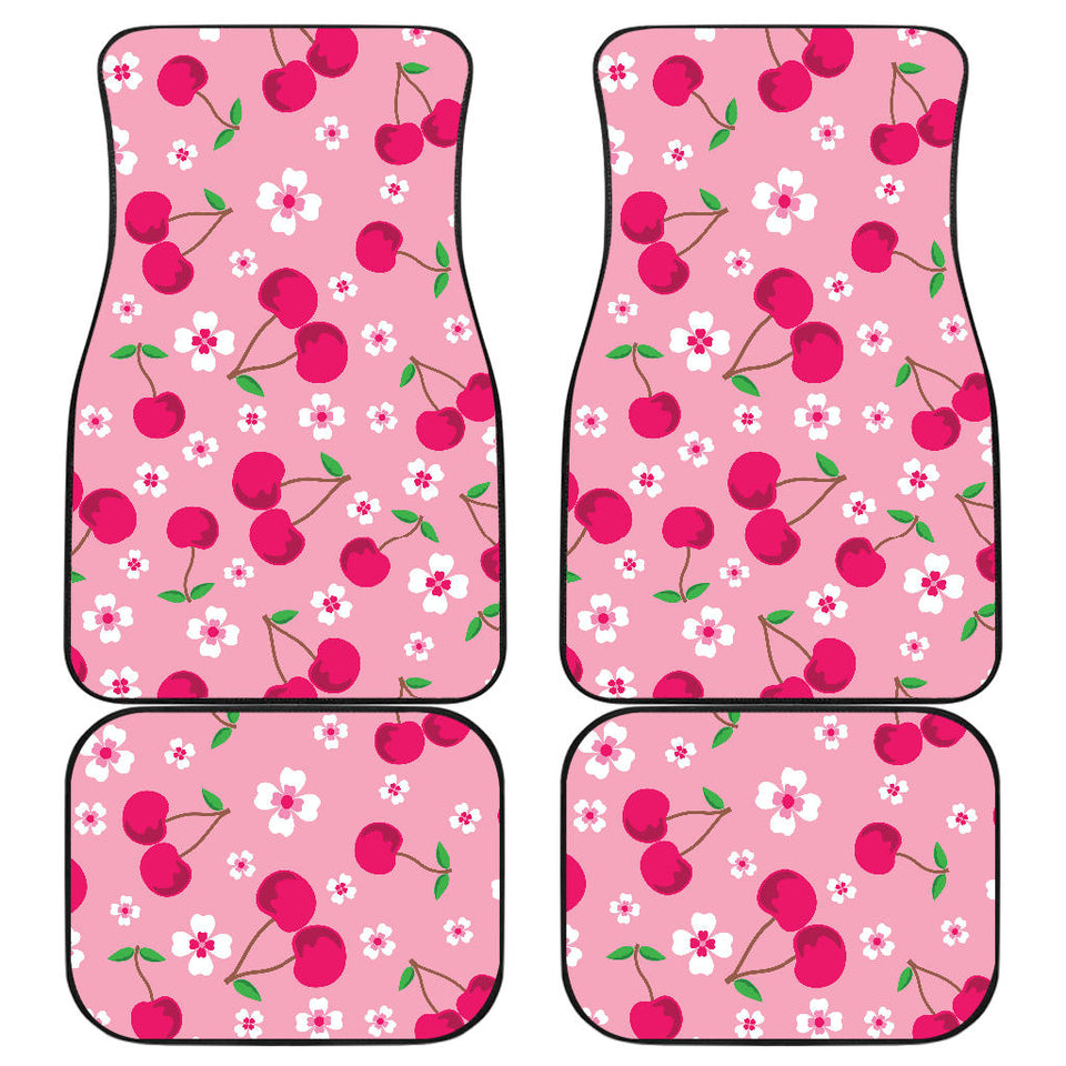 Cherry Flower Pattern Pink Background Front And Back Car Mats