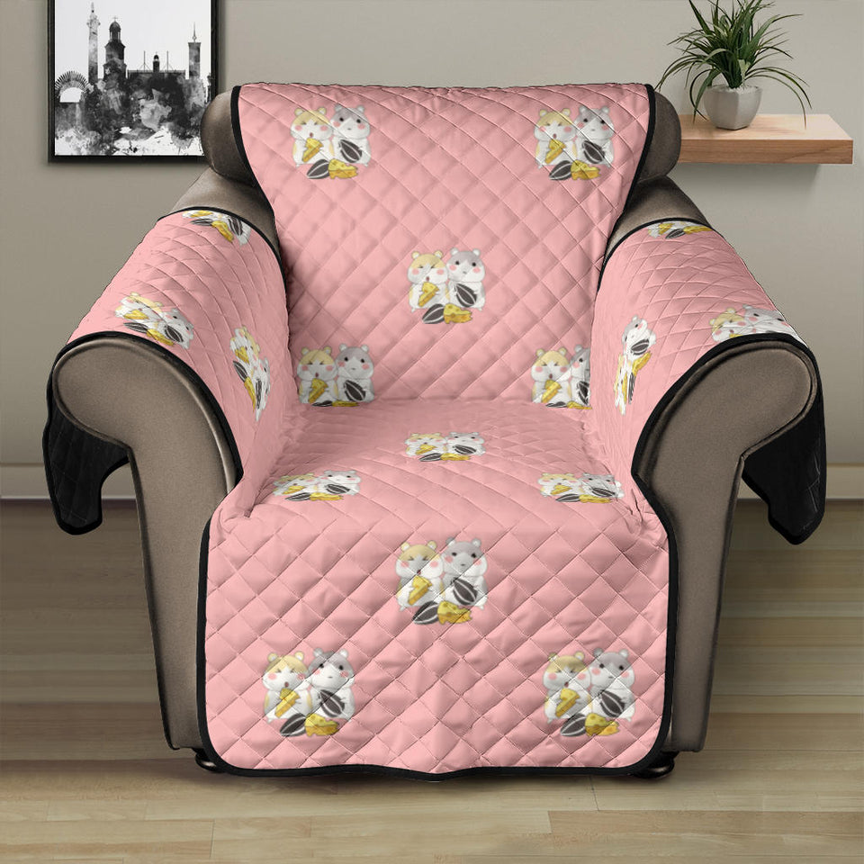 Cute hamster cheese pattern pink background Recliner Cover Protector
