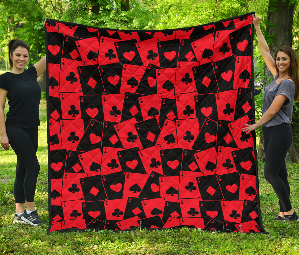 Casino Cards Suits Pattern Print Design 02 Premium Quilt