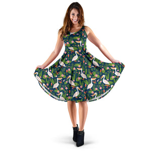 Pelican Pattern Print Design 05 Sleeveless Midi Dress