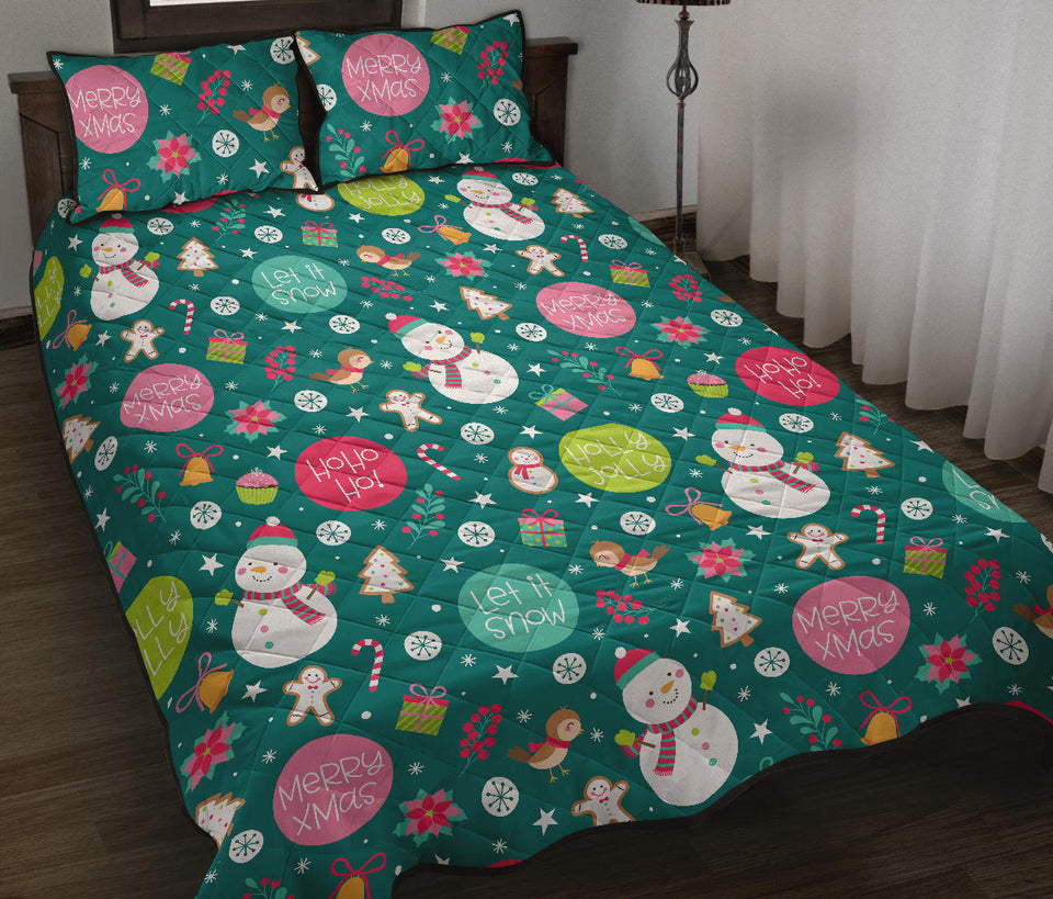Snowman bird decorative elements christmas pattern Quilt Bed Set