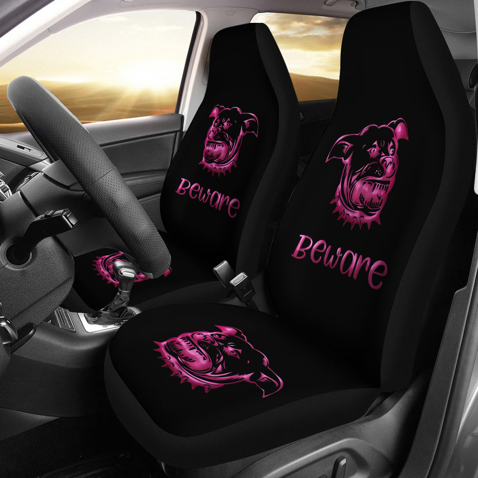 Beware Of Pitbull Car Seat Cover Pink For Lovers Of Pitbulls