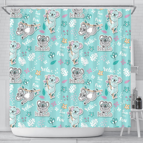 Cute Koalas Blue Background Pattern Shower Curtain Fulfilled In US