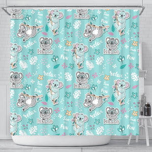 Cute Koalas Blue Background Pattern Shower Curtain Fulfilled In US