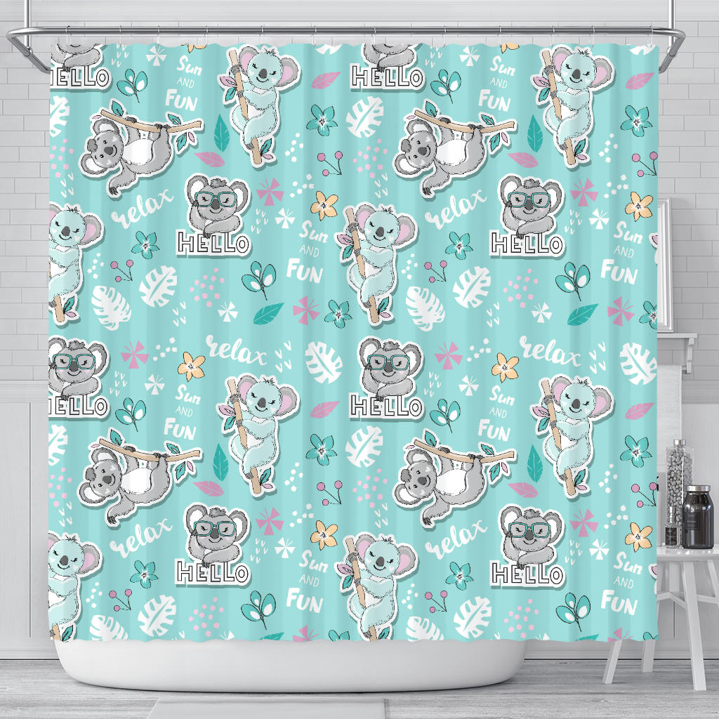 Cute Koalas Blue Background Pattern Shower Curtain Fulfilled In US