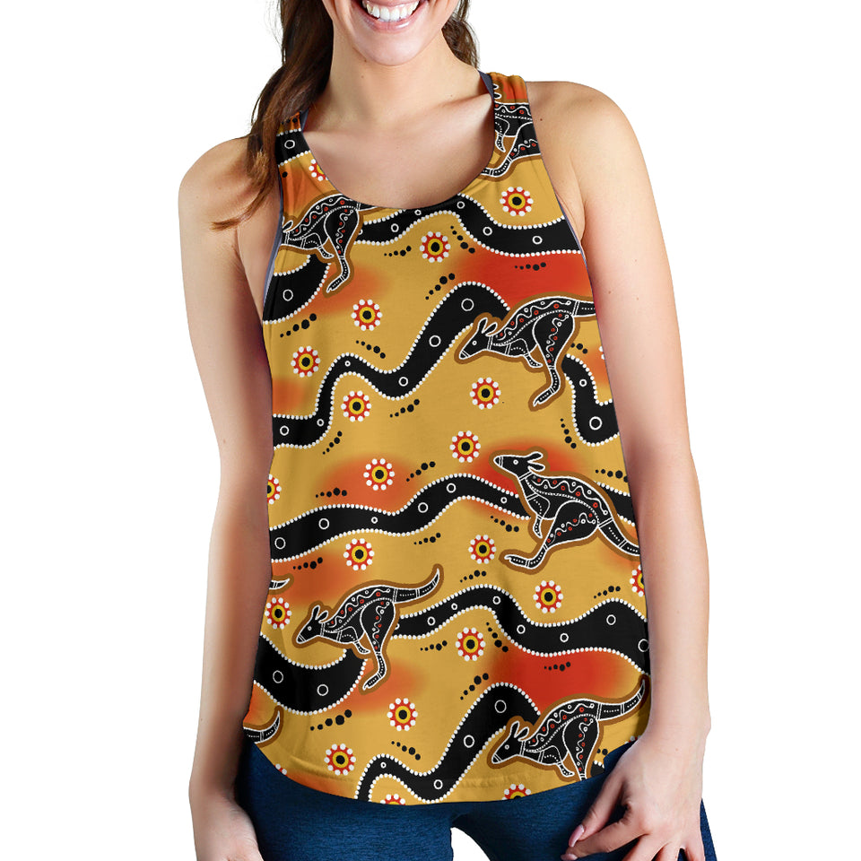 Kangaroo Australian aboriginal art pattern Women Racerback Tank Top