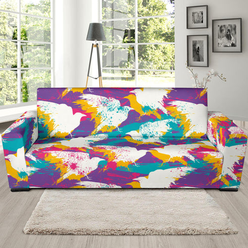 Colorful Crow Illustration Pattern Sofa Slipcover