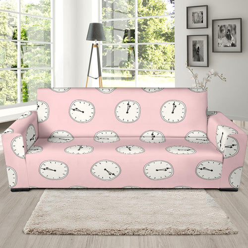 Clock Pattern Pink Blackground Sofa Slipcover