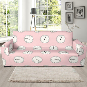 Clock Pattern Pink Blackground Sofa Slipcover