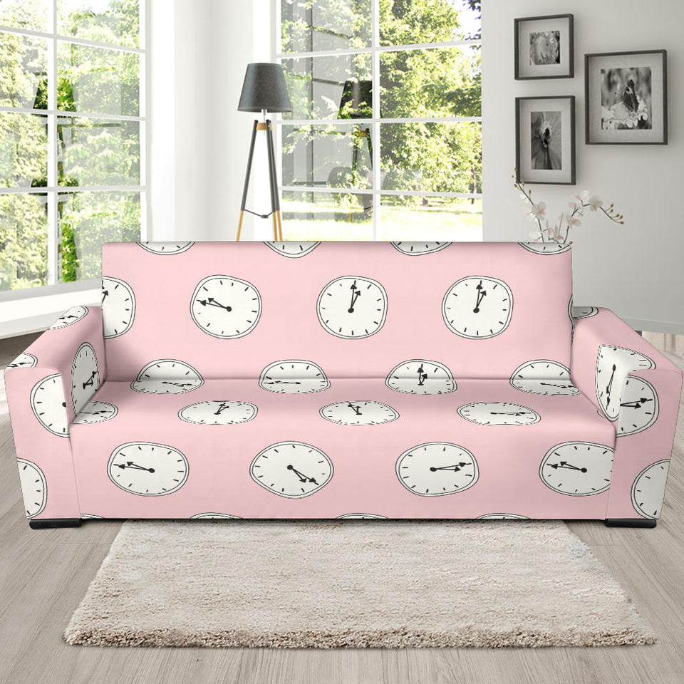 Clock Pattern Pink Blackground Sofa Slipcover