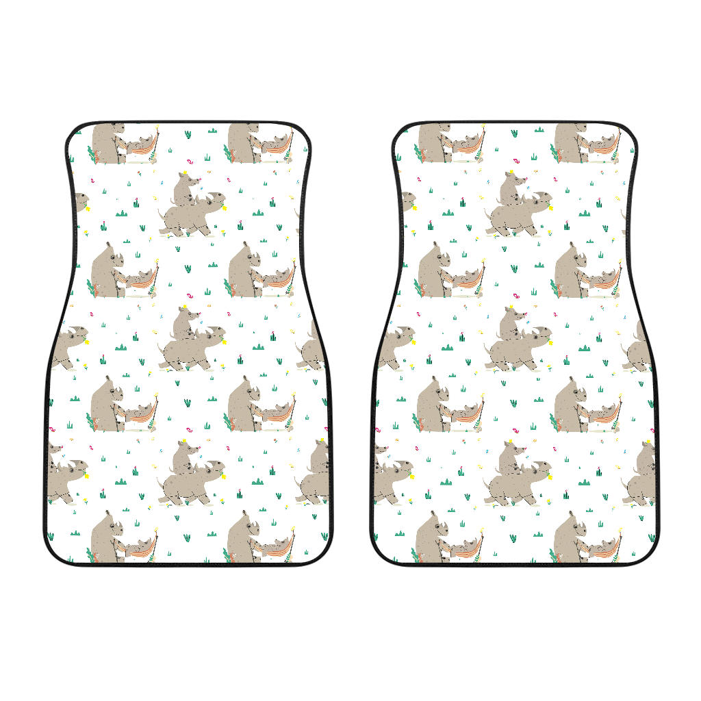 Cute Rhino Pattern Background Front Car Mats