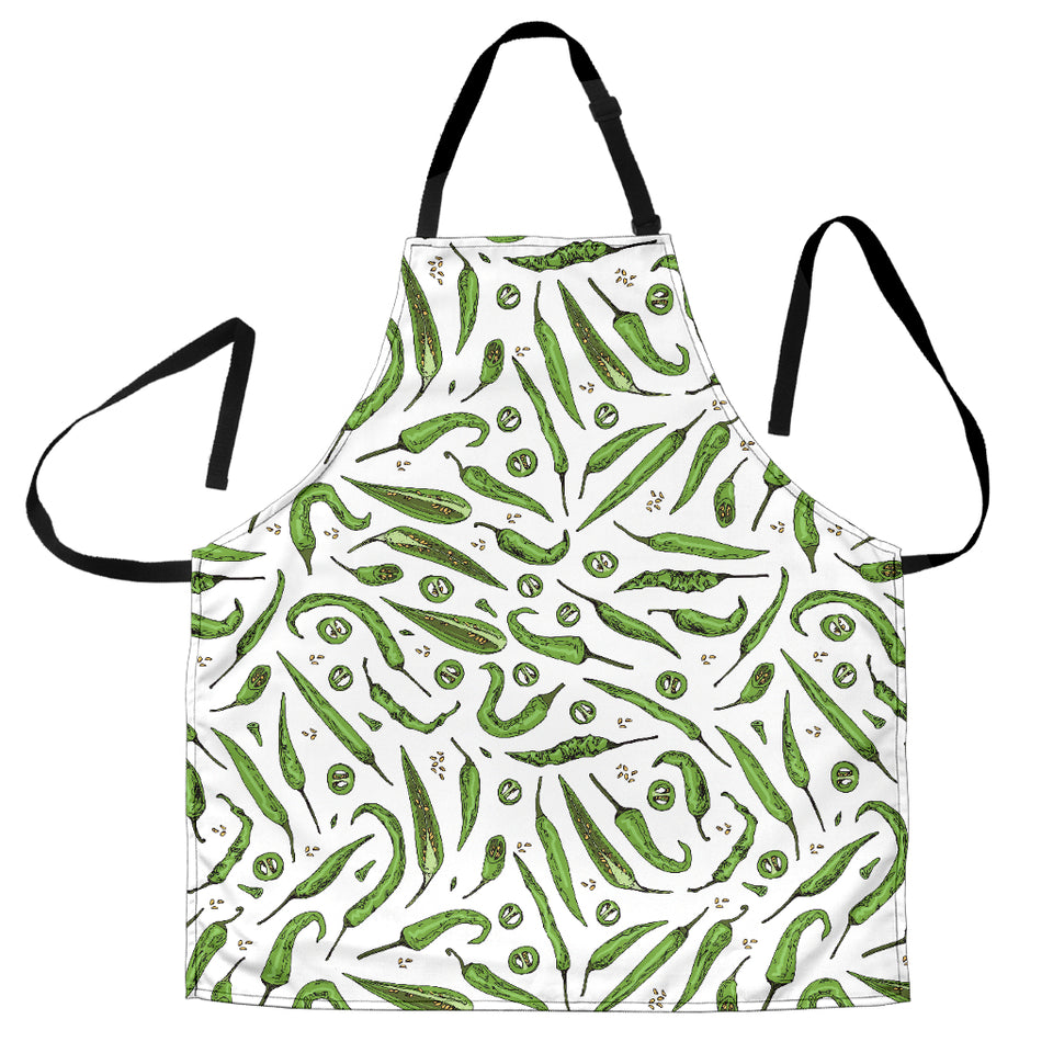 Hand Drawn Sketch Style Green Chili Peppers Pattern Adjustable Apron