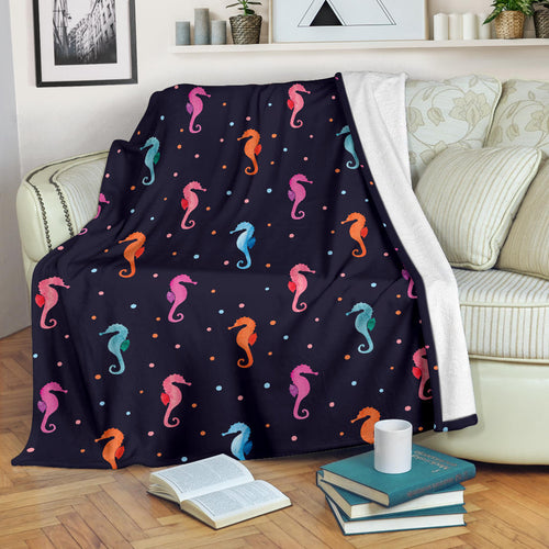 Watercolor Colorful Seahorse Pattern Premium Blanket