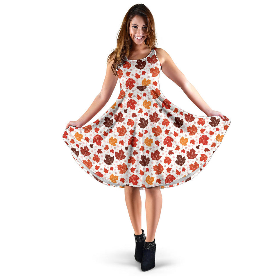 Colorful Maple Leaf Pattern Sleeveless Midi Dress