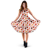 Colorful Maple Leaf Pattern Sleeveless Midi Dress