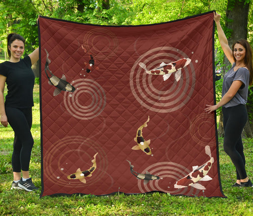 Koi Fish Carp Fish Red Background Premium Quilt