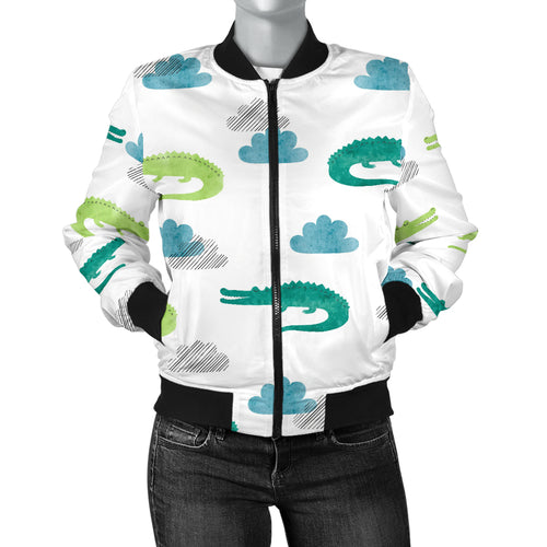 Watercolor Crocodile Pattern Women'S Bomber Jacket