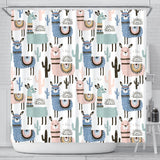Lama Alpaca Cactus Hand Drawn Pattern Shower Curtain Fulfilled In US