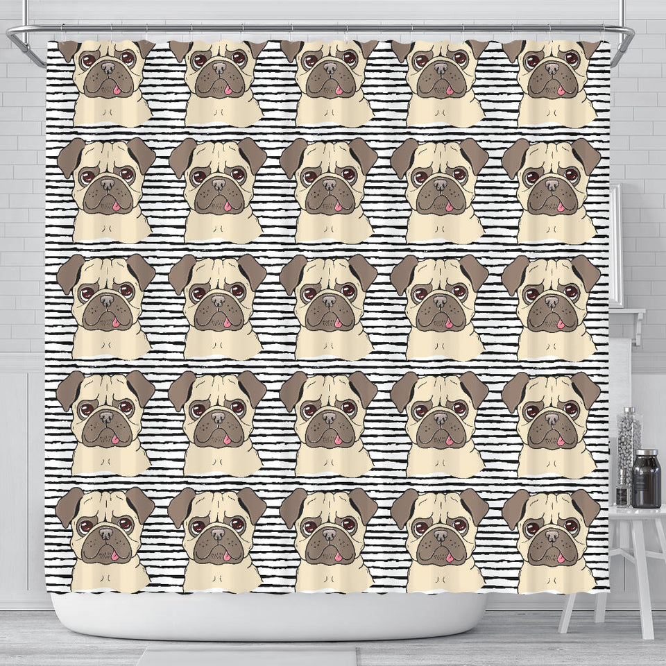 Happy Pug Pattern Shower Curtain Fulfilled In US