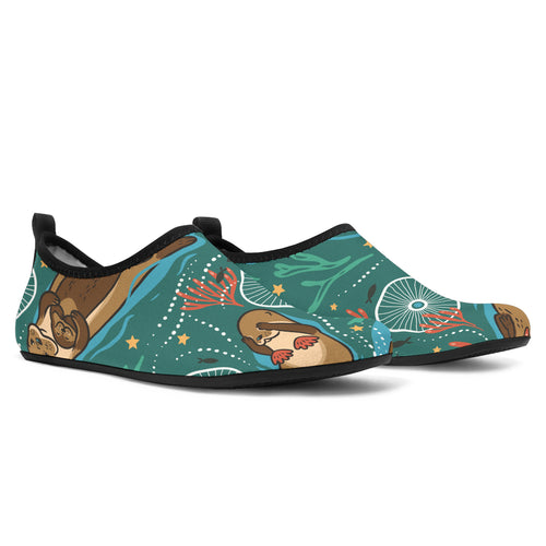 Cute Brown Sea Otters Ornamental Seaweed Corals Green Water Aqua Shoes