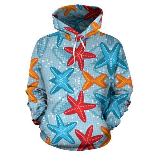 Blue Red Orange Starfish Pattern Men Women Pullover Hoodie