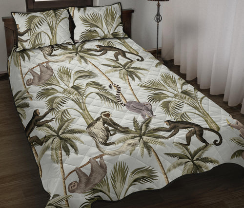 Monkey sloth lemur palm trees pattern Quilt Bed Set