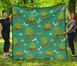 Cute Frog Dragonfly Design Pattern Premium Quilt