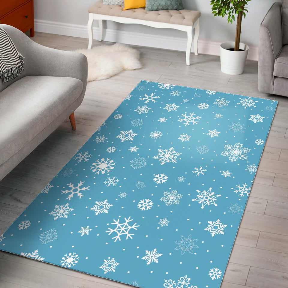 Snowflake Pattern Blue Background Area Rug