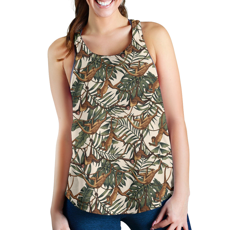 Monkey tropical leaves background Women Racerback Tank Top