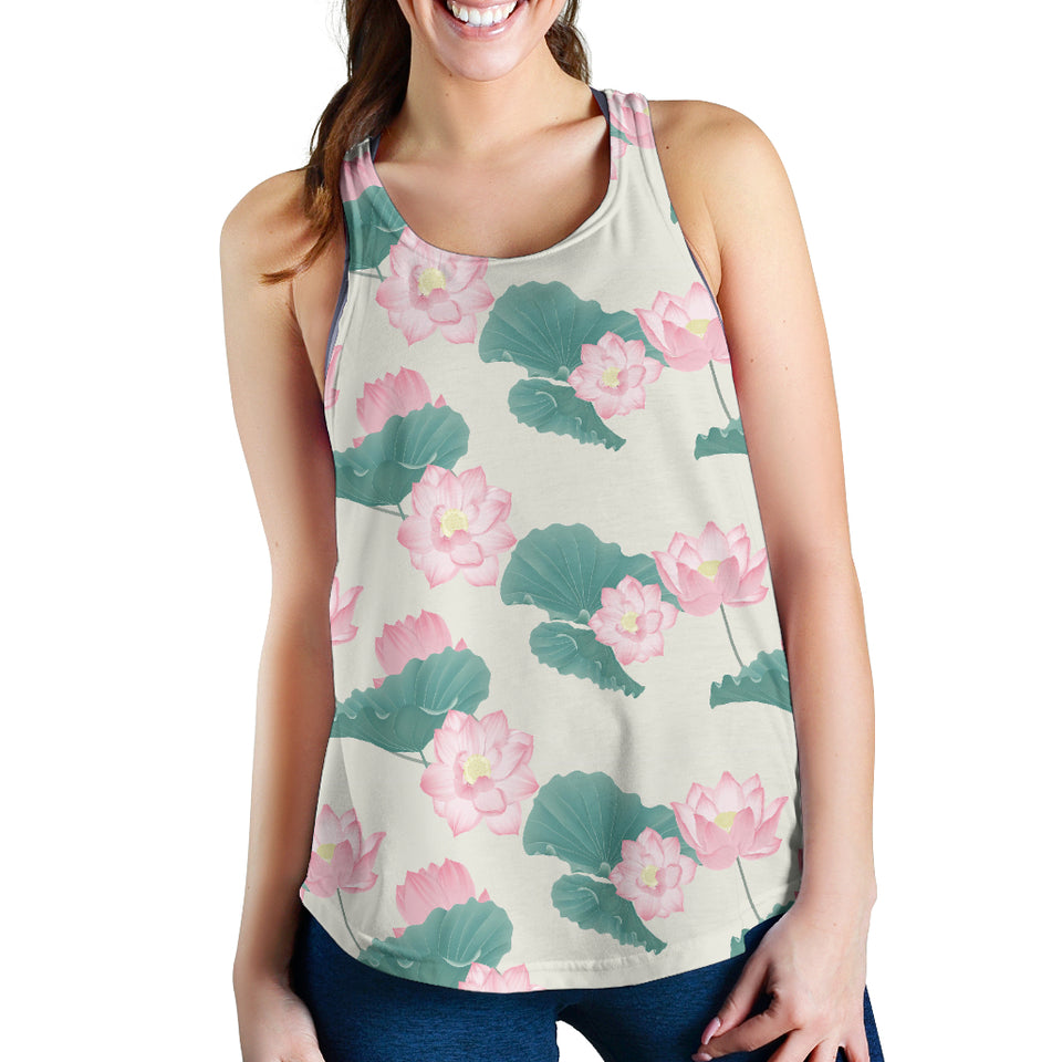 Pink lotus waterlily leaves pattern Women Racerback Tank Top