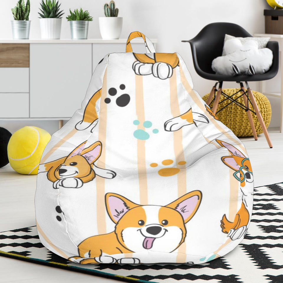 Cute Dog Corgi Striped Background Pattern Bean Bag Cover