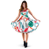 Watercolor Bowling Pattern Sleeveless Midi Dress