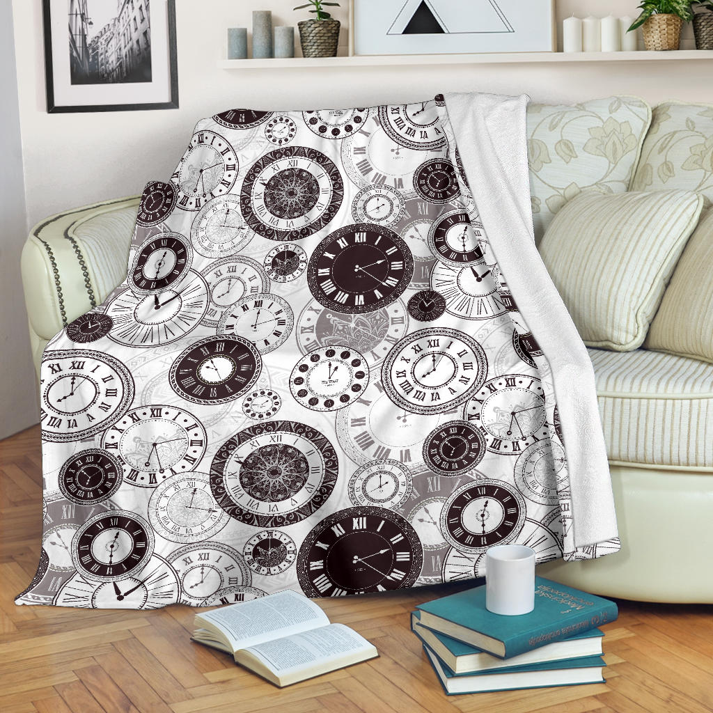 Classic Vintage Clock Pattern Premium Blanket