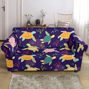 Colorful Sea Turtle Pattern Loveseat Couch Slipcover