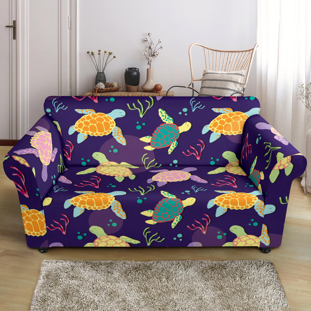 Colorful Sea Turtle Pattern Loveseat Couch Slipcover