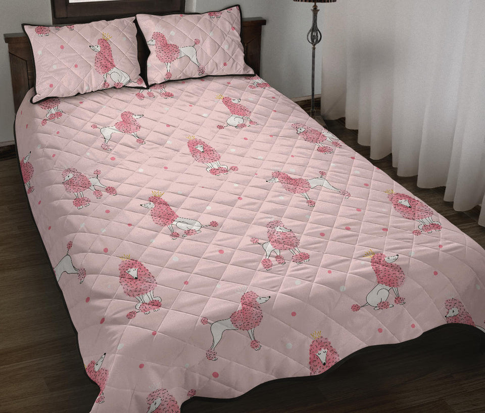 Poodle dog pink color theme Quilt Bed Set