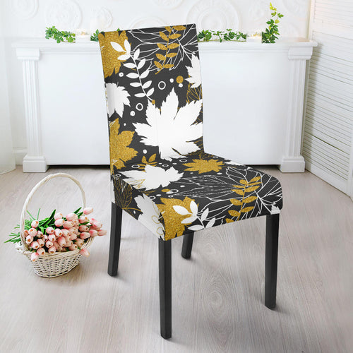 Beautiful Gold Autumn Maple Leaf Pattern Dining Chair Slipcover