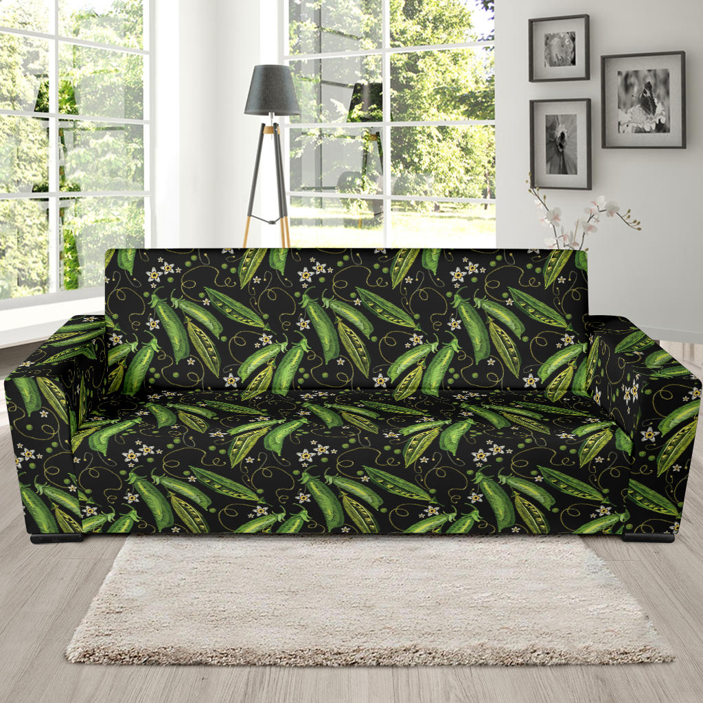 Green Peas Pattern Print Design 02 Sofa Slipcover