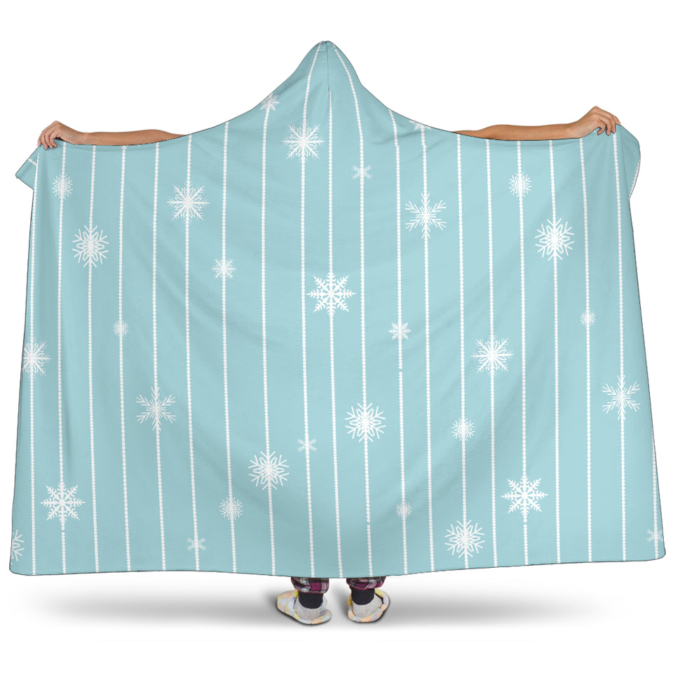 Snowflake Pattern Blue Stripe Background Hooded Blanket