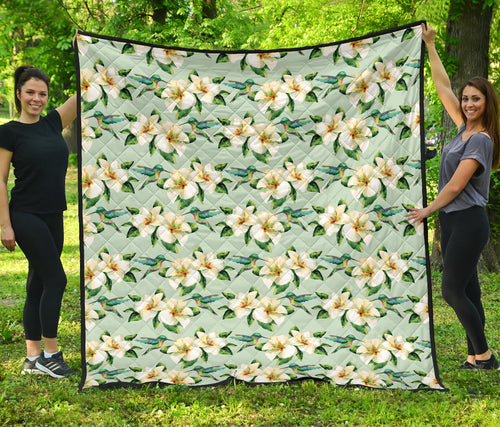 Hummingbird Pattern Print Design 01 Premium Quilt