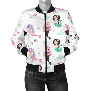 Cute Mermaid Dolphin Fish Starfish Pattern Women'S Bomber Jacket