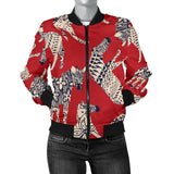 Zebra Abstract Red Background Women'S Bomber Jacket