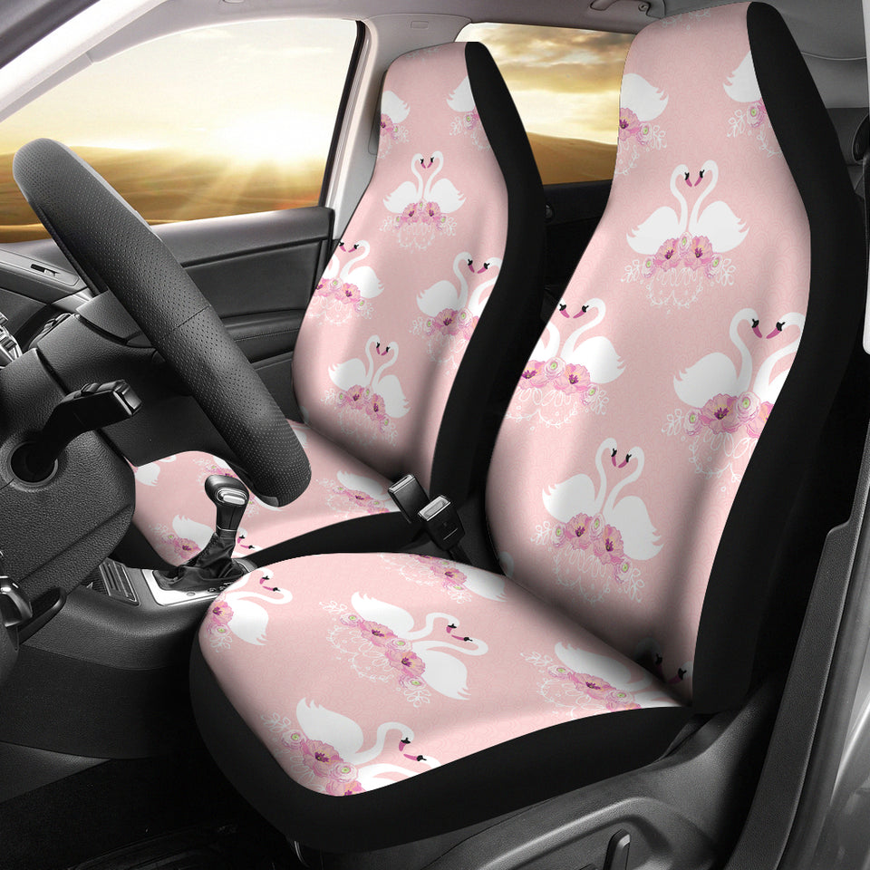 White Swan And Flower Love Pattern  Universal Fit Car Seat Covers