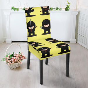 Cute Ninja Yellow Background Dining Chair Slipcover