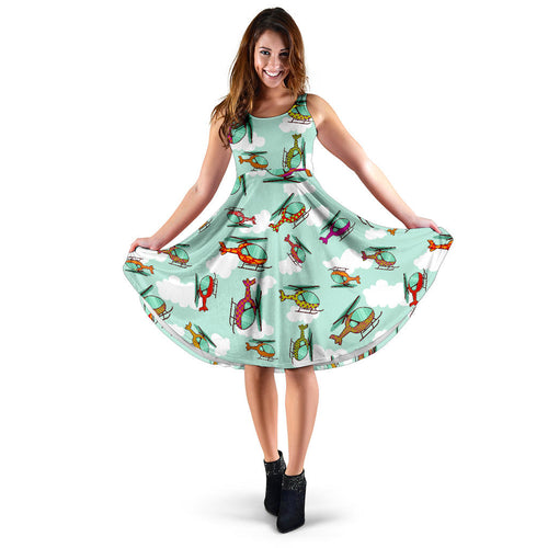 Helicopter Design Pattern Sleeveless Midi Dress