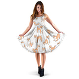 Shiba Inu Dog Pattern Sleeveless Midi Dress