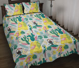 Cute parrot toucan flamingo cactus exotic leaves pattern Quilt Bed Set