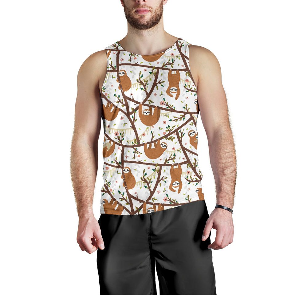 Sloths hanging on the tree pattern Men Tank Top