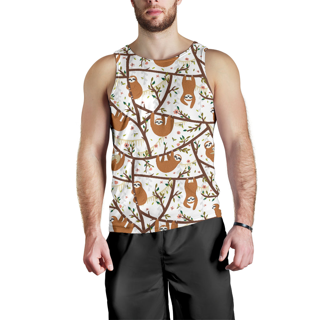 Sloths hanging on the tree pattern Men Tank Top